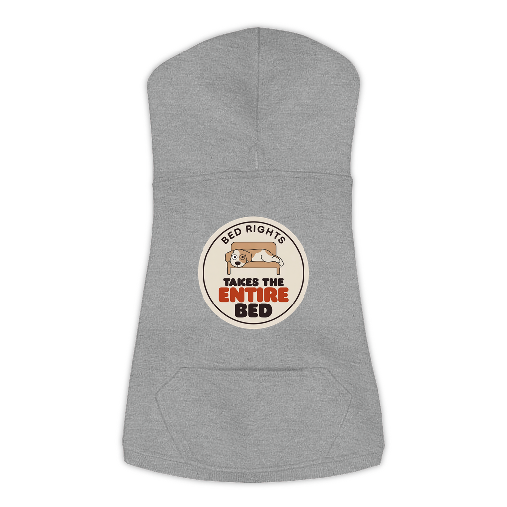 Takes The Entire Bed dog hoodie in Granite Heather - back print, sizes L to 3XL