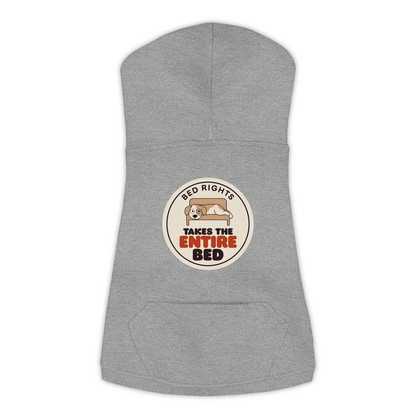 Takes The Entire Bed dog hoodie in Granite Heather - back print, sizes L to 3XL