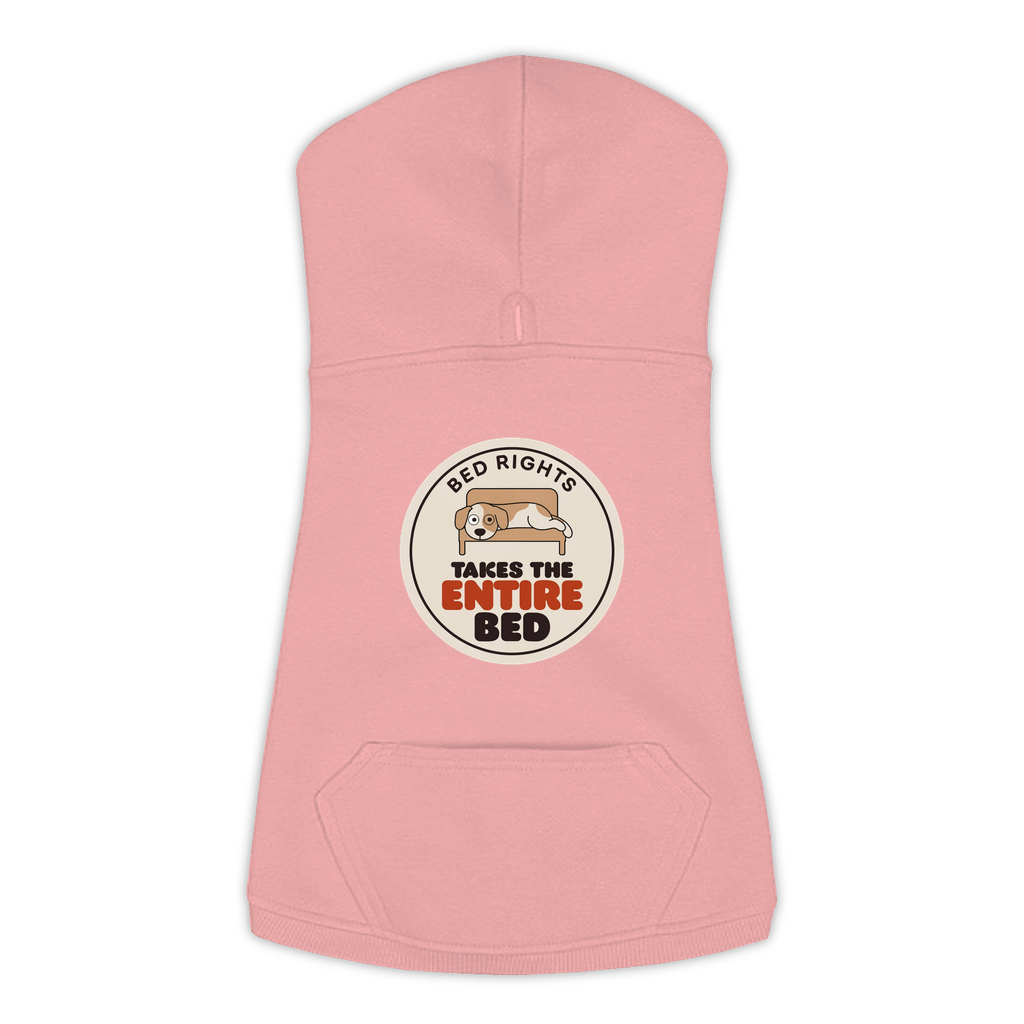 Takes The Entire Bed dog hoodie in Mauvelous - back print, sizes L to 3XL