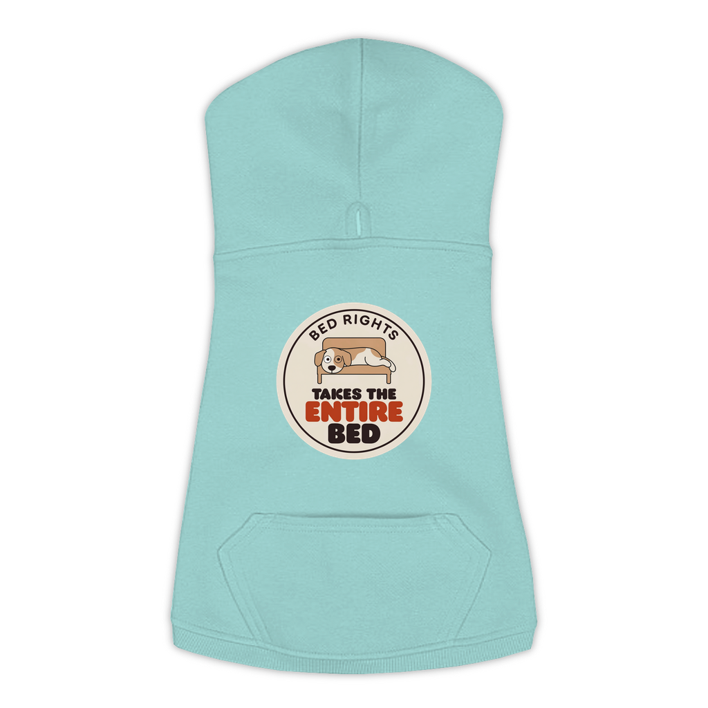Takes The Entire Bed dog hoodie in Saltwater - back print, sizes L to 3XL