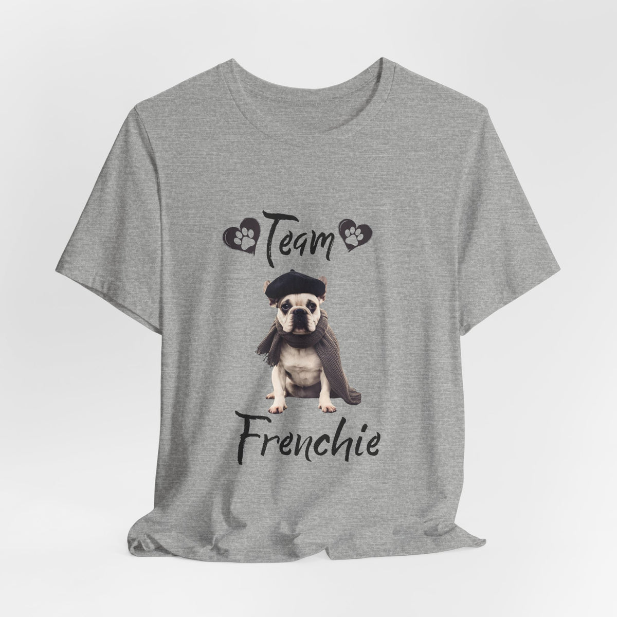 Team Frenchie French Bulldog t-shirt size and fit reference image