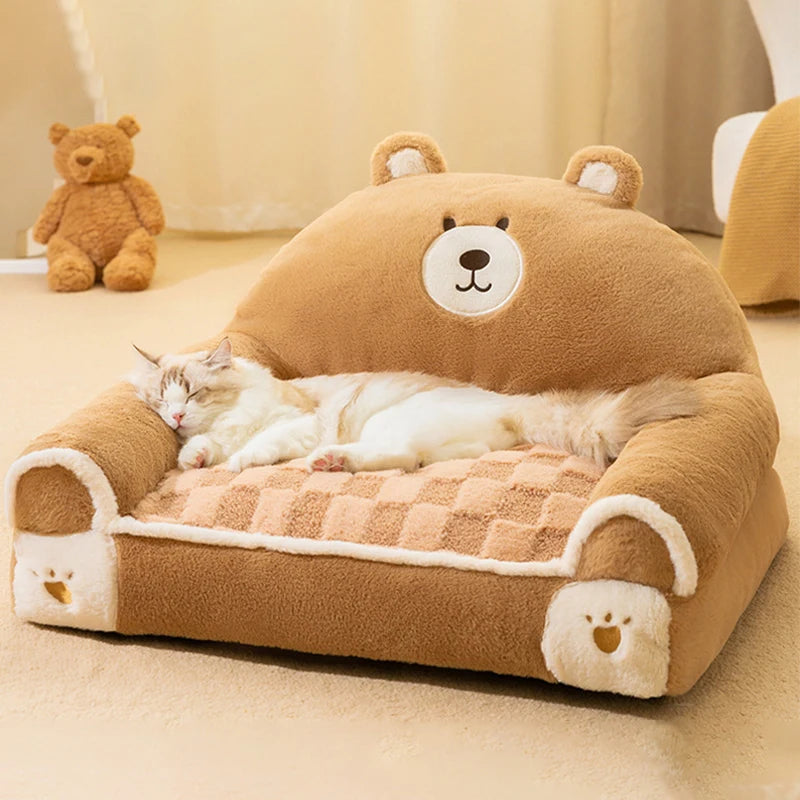 PoshPup HugMe bear bed showing paw-print armrests and non-slip base underside