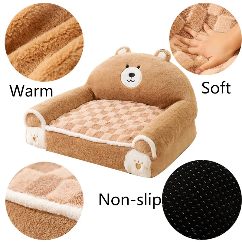 Close-up of bear backrest and textured corduroy fabric on PoshPup HugMe pet bed