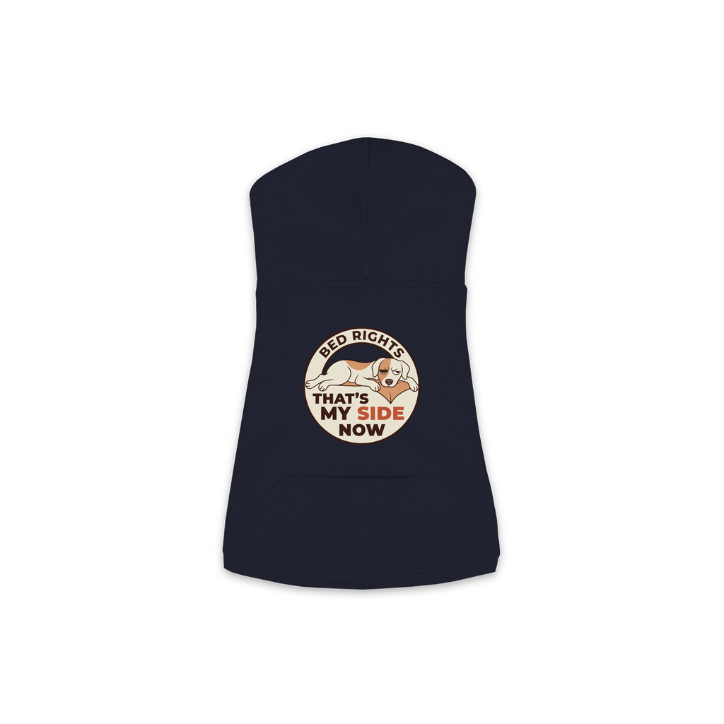 That's My Side Now dog hoodie in Navy - back print, sizes XS to M
