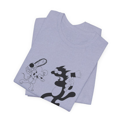 The Itchiest Scratchiest t-shirt — model wearing Soft Pink, Bella+Canvas 3001 cartoon design