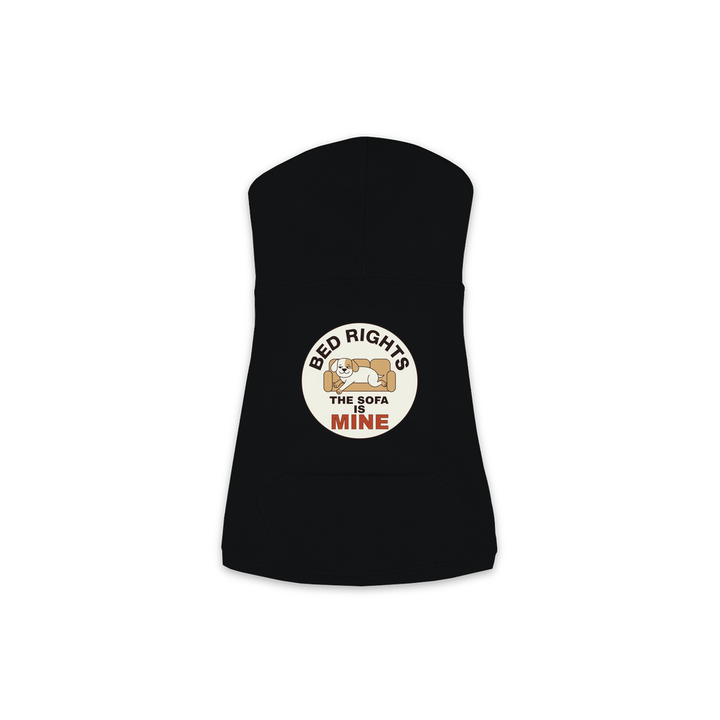 The Sofa Is Mine dog hoodie in black, sizes XS to M