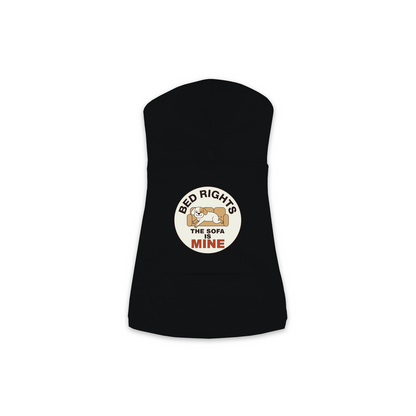 The Sofa Is Mine dog hoodie in black, sizes XS to M