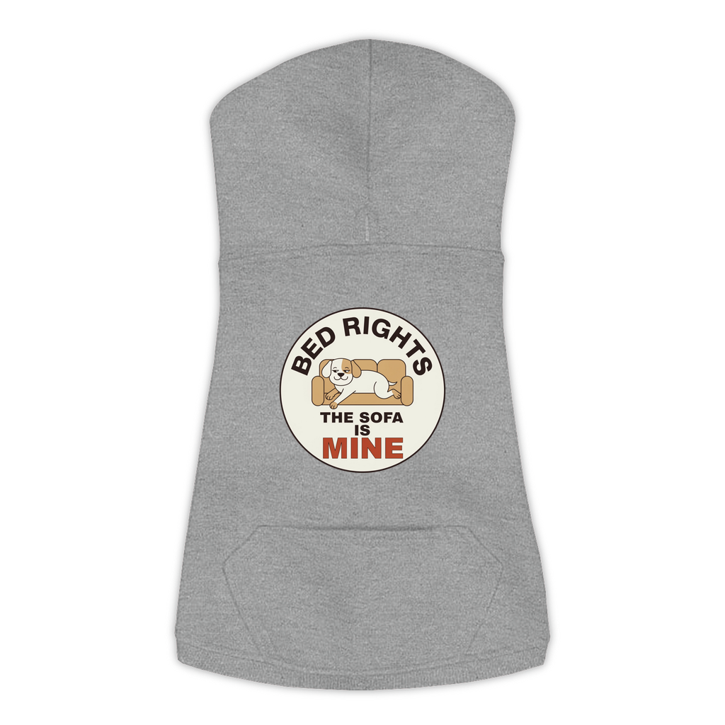 The Sofa Is Mine funny dog hoodie in granite heather grey, sizes L to 3XL