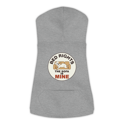 The Sofa Is Mine funny dog hoodie in granite heather grey, sizes L to 3XL