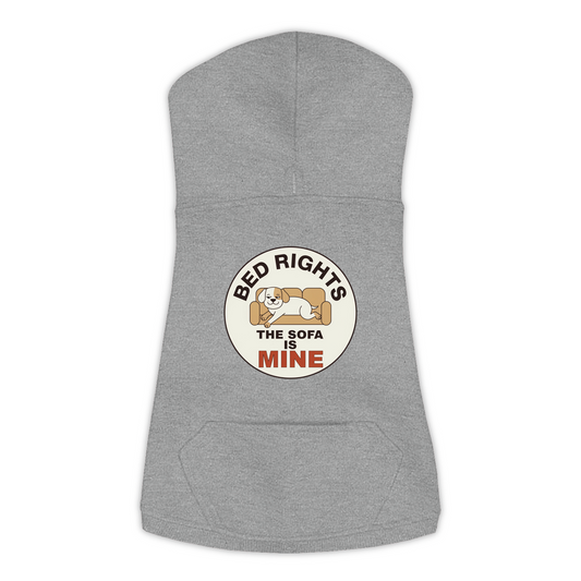 The Sofa Is Mine funny dog hoodie in granite heather grey, sizes L to 3XL