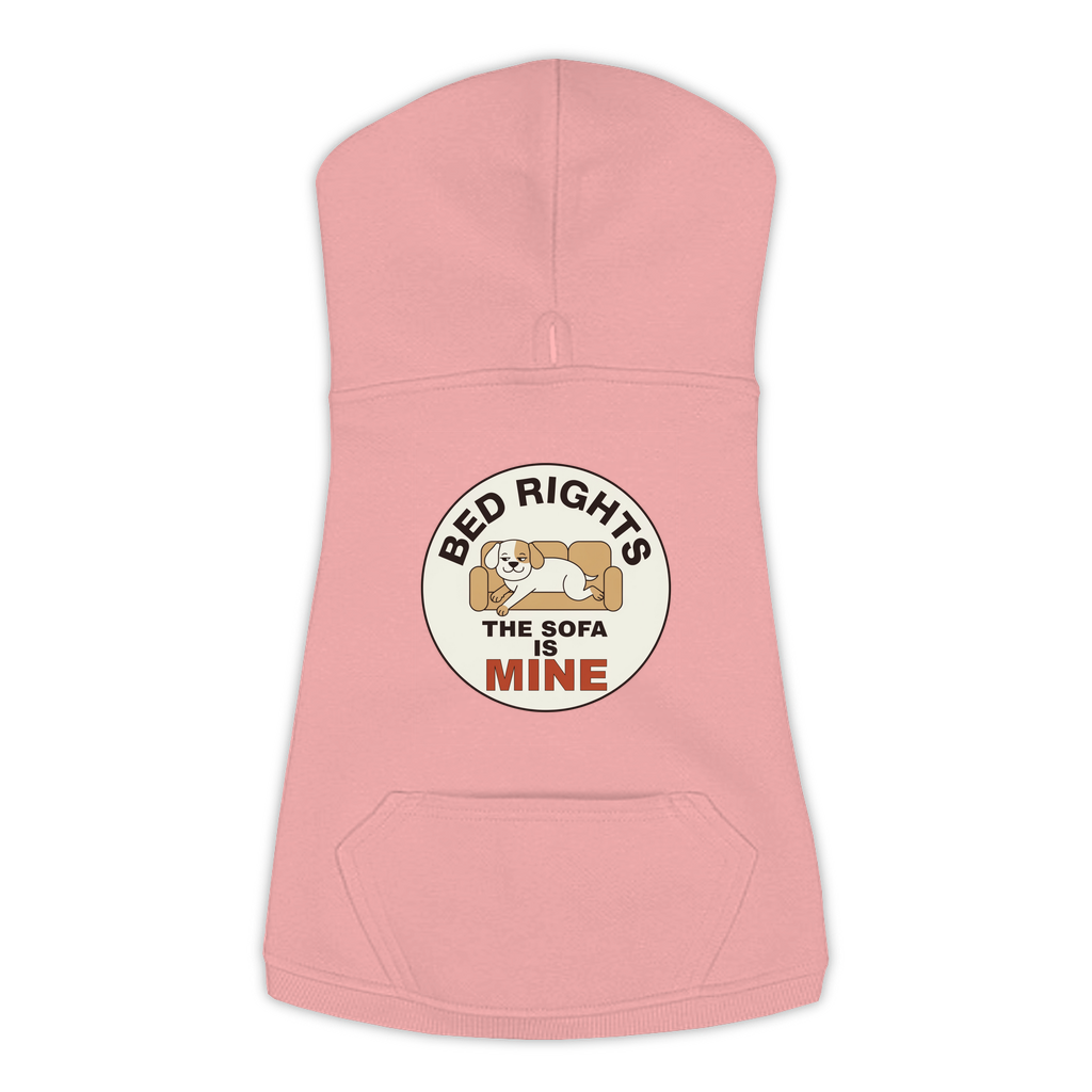 The Sofa Is Mine funny dog hoodie in mauvelous pink, sizes L to 3XL