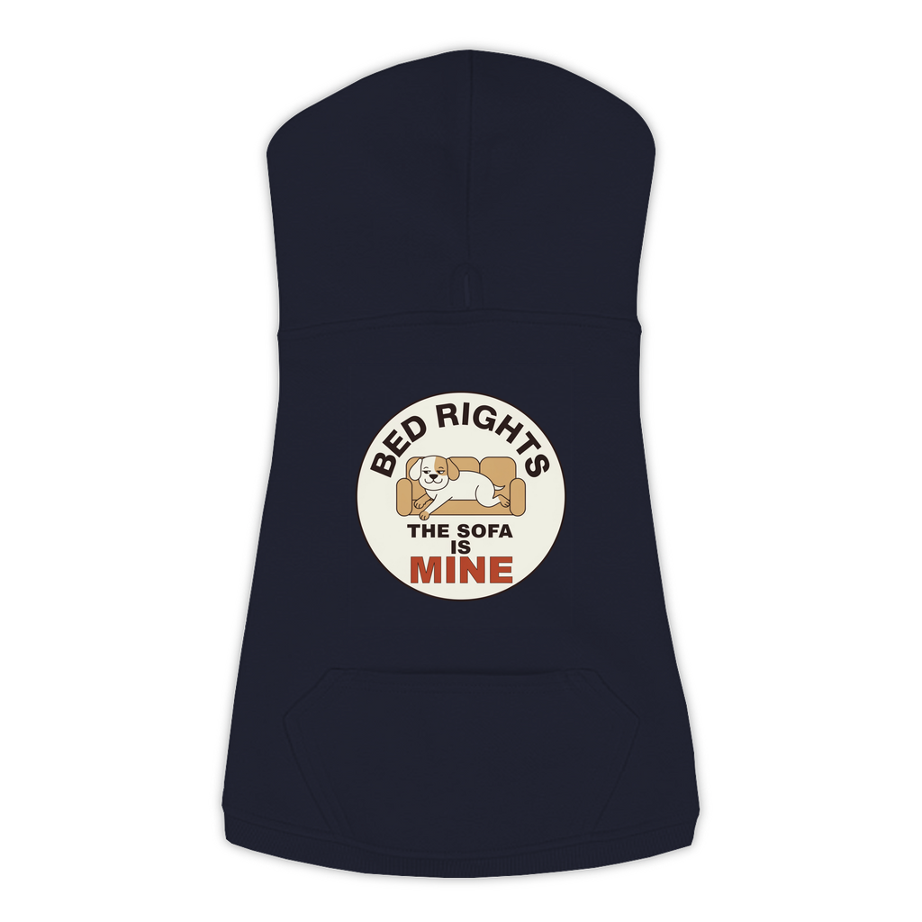 The Sofa Is Mine funny dog hoodie in navy, sizes L to 3XL