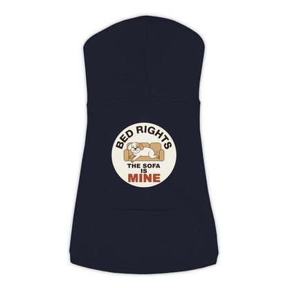 The Sofa Is Mine funny dog hoodie in navy, sizes L to 3XL