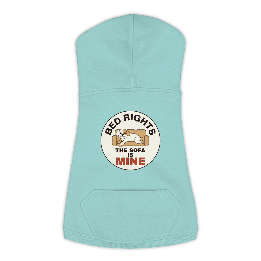The Sofa Is Mine funny dog hoodie in saltwater blue, sizes L to 3XL
