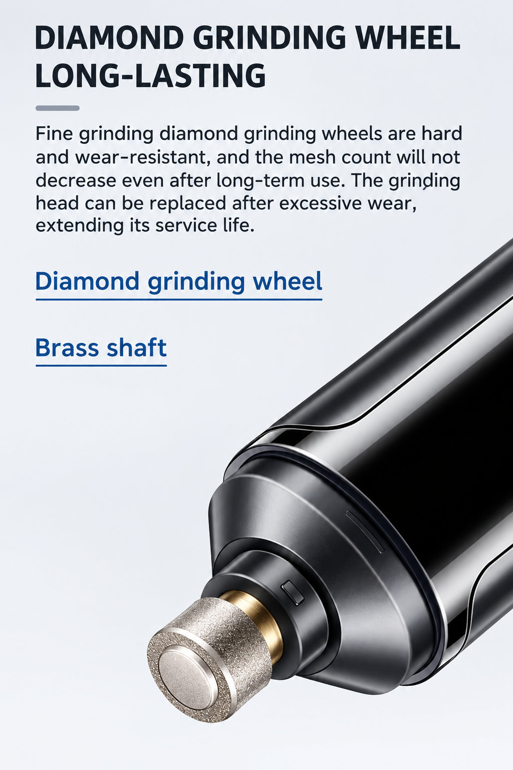 Replaceable diamond grinding wheel on the TidyNail grinder