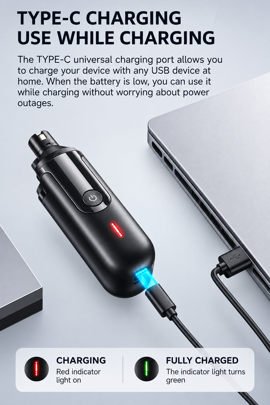 TidyNail Type-C charging, usable while charging