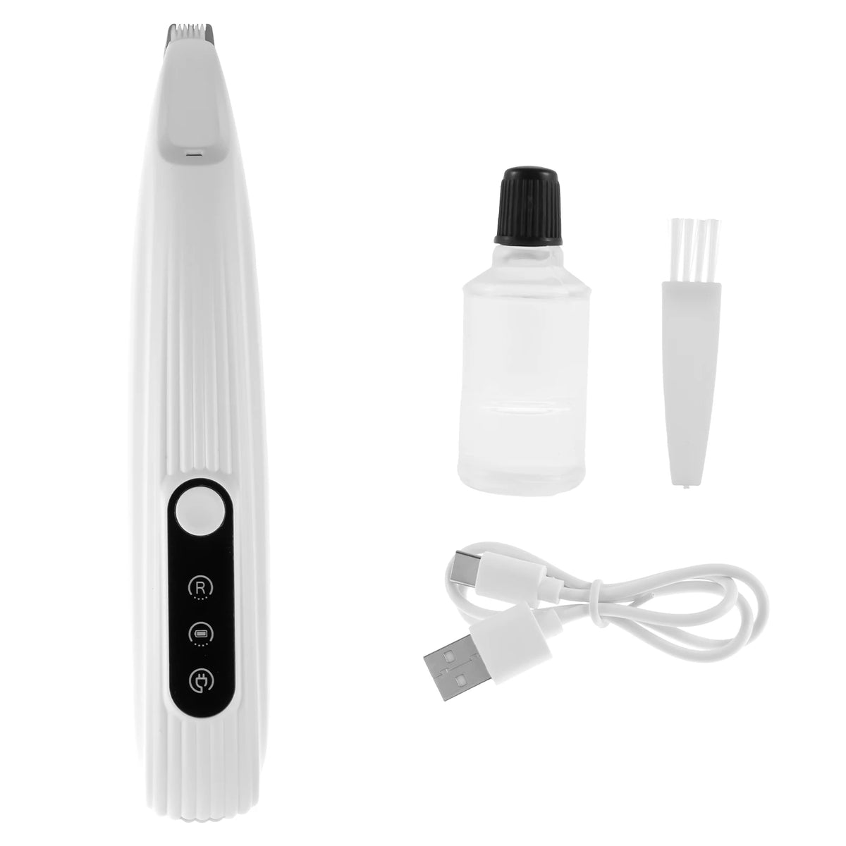 White TidyPaw cordless paw trimmer with oil bottle and cleaning brush