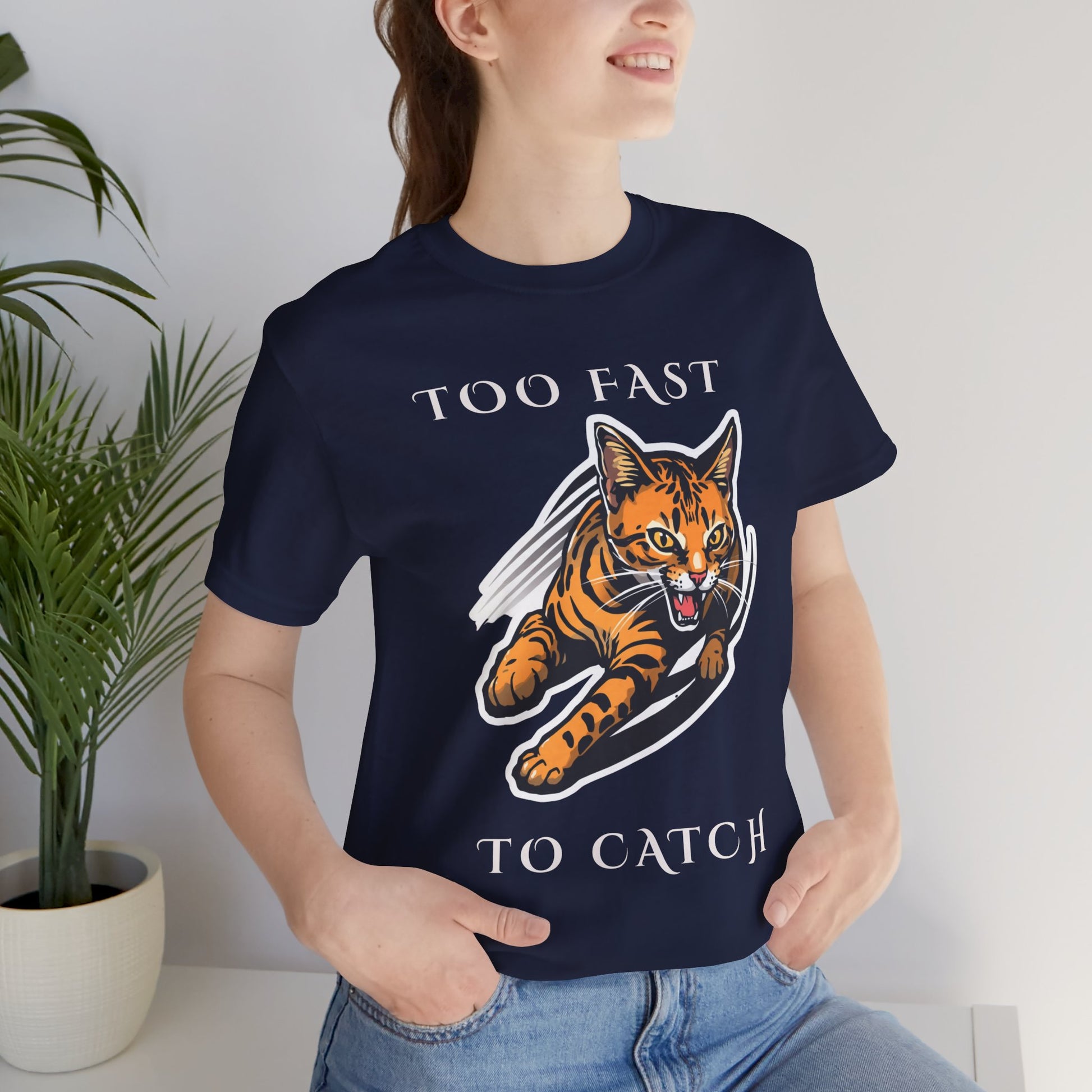 Too Fast To Catch cat t-shirt — Black colour option