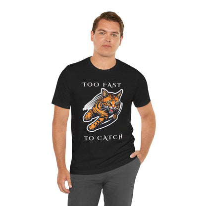 Too Fast To Catch cat t-shirt — sleeve and cuff detail