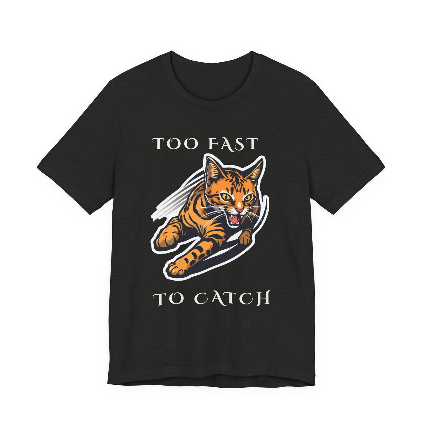 Too Fast To Catch cat t-shirt — neckline and collar detail