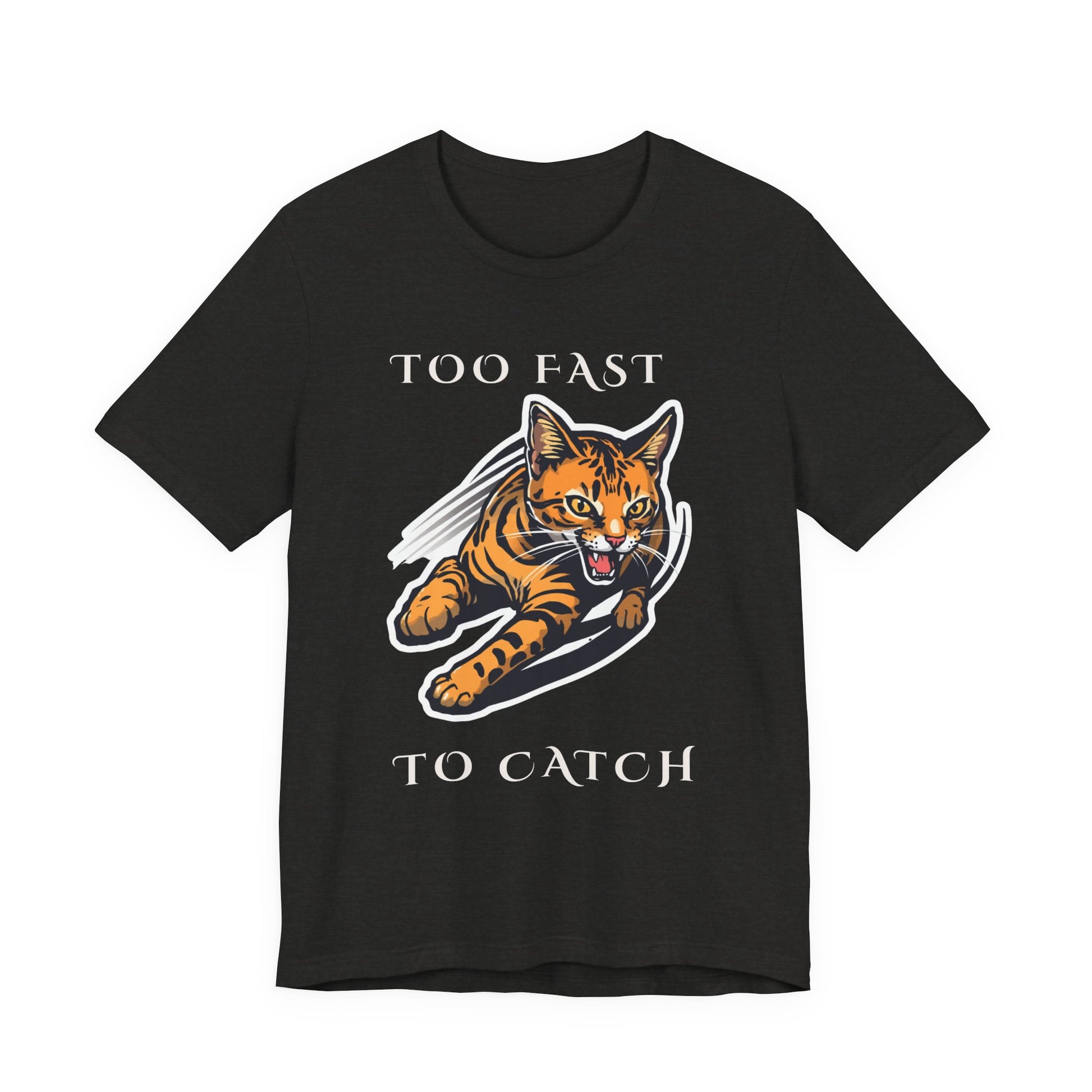Too Fast To Catch cat t-shirt — neckline and collar detail