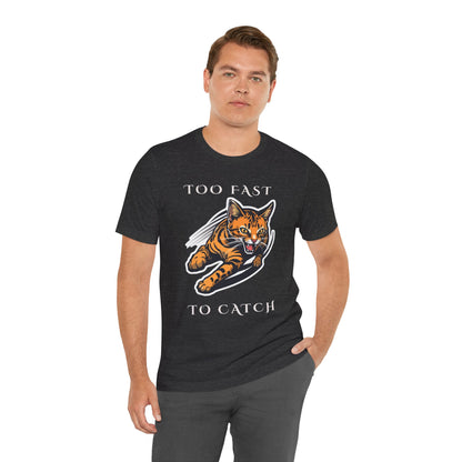 Too Fast To Catch cat t-shirt — full design view