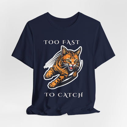 Too Fast To Catch cat t-shirt — model pose three
