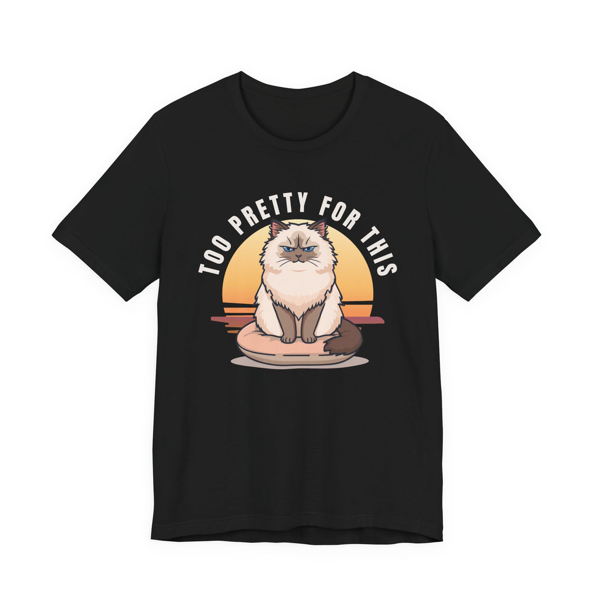 Too Pretty For This cat t-shirt — Navy colour option