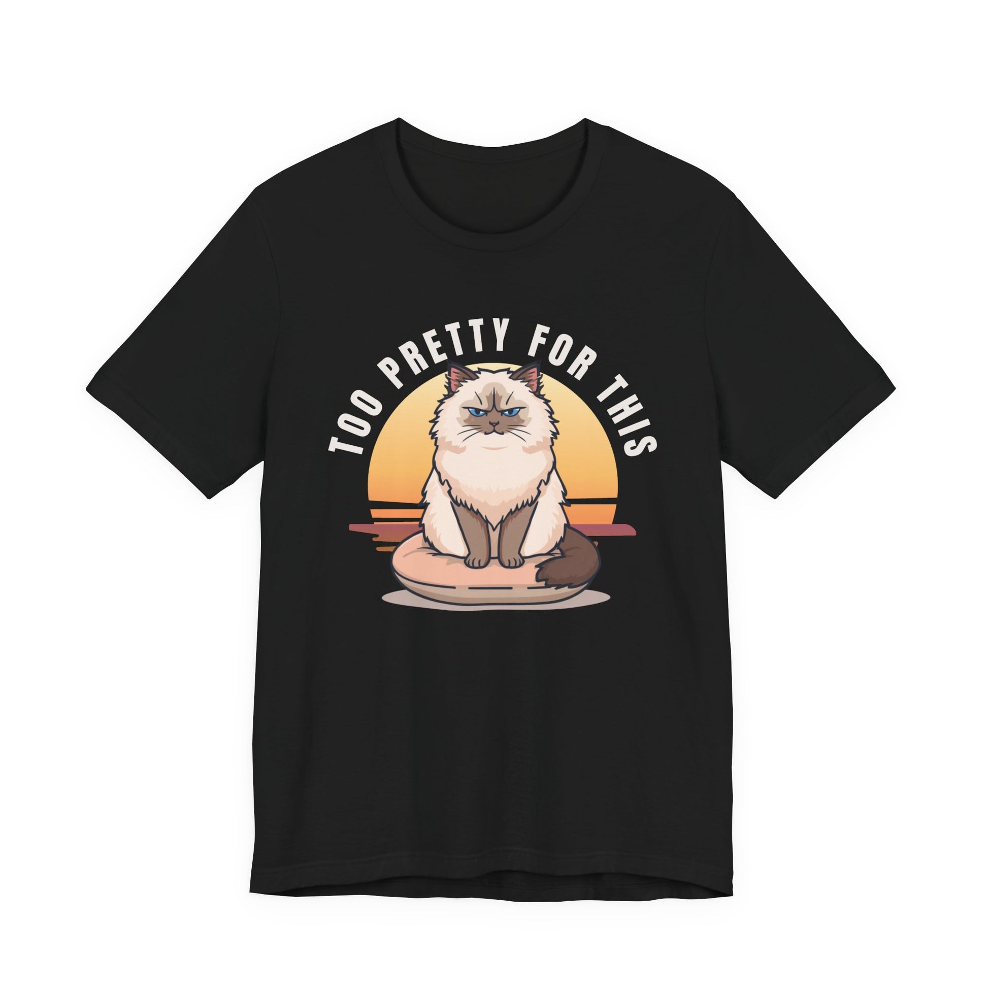 Too Pretty For This cat t-shirt — Navy colour option