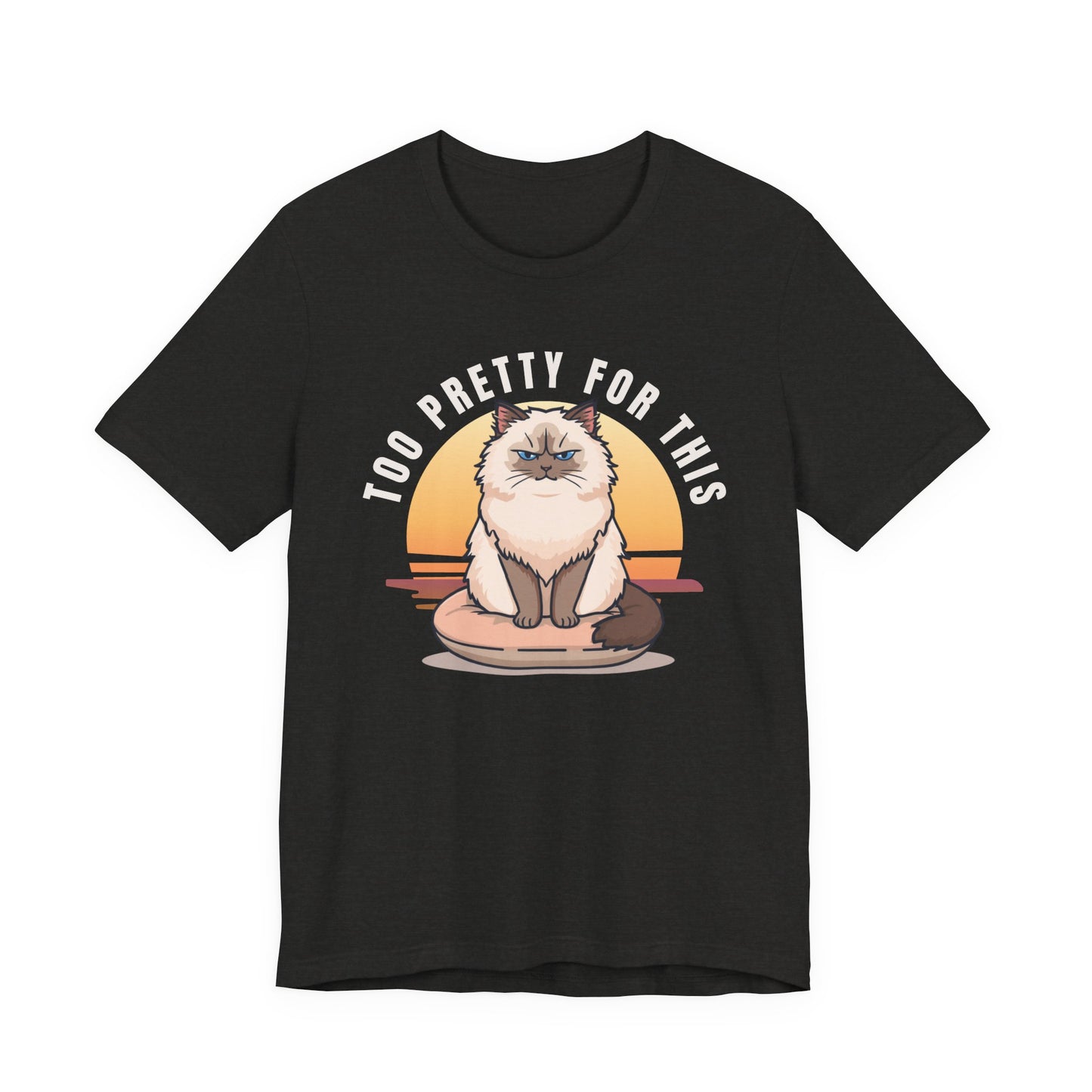 Too Pretty For This cat t-shirt — neckline and collar detail