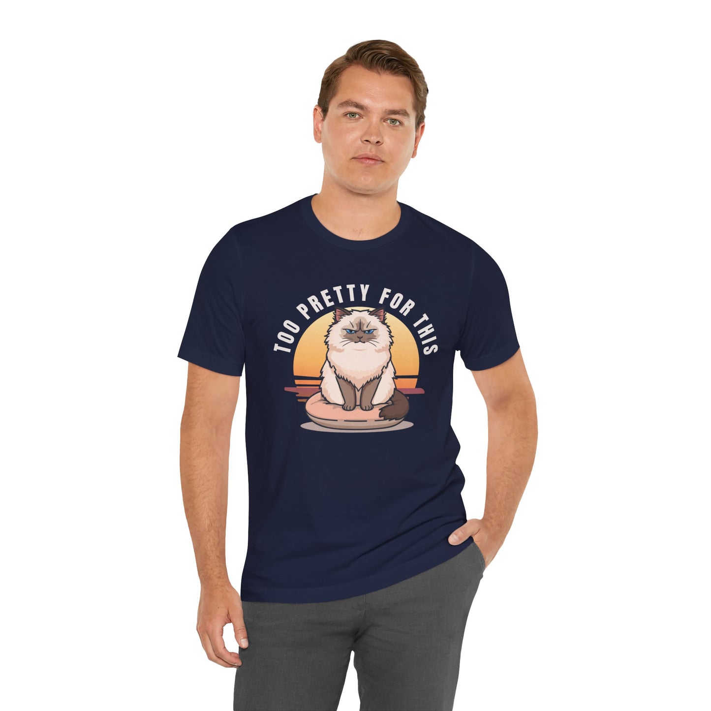 Too Pretty For This cat t-shirt — additional lifestyle shot