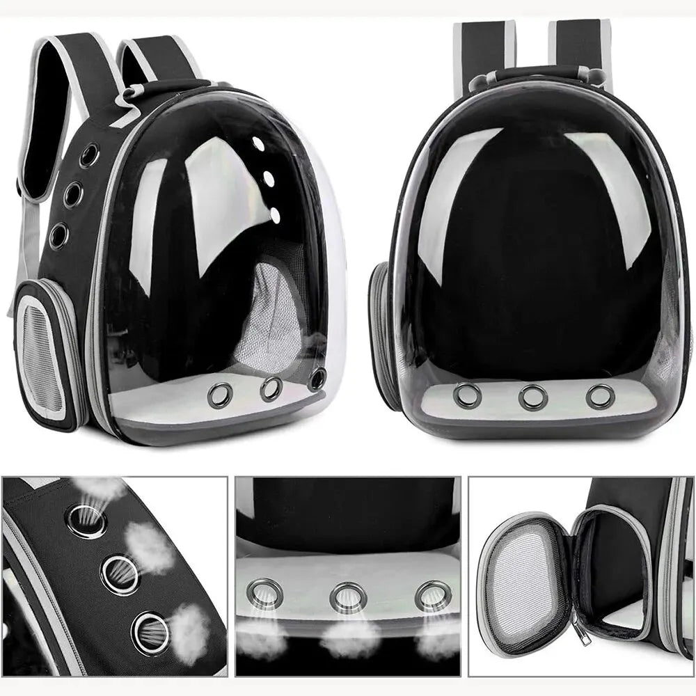 Transparent Capsule Bubble Pet Backpack in grey colourway — SniffWaggleNWalk