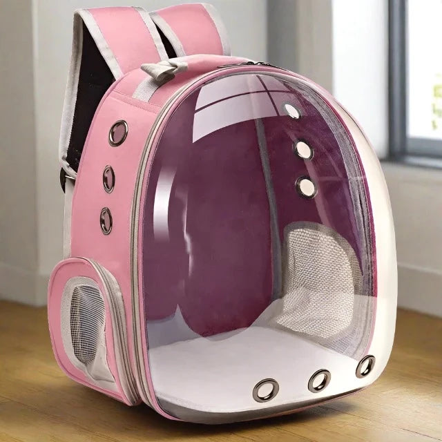 Transparent Capsule Bubble Pet Backpack zip and opening detail — SniffWaggleNWalk