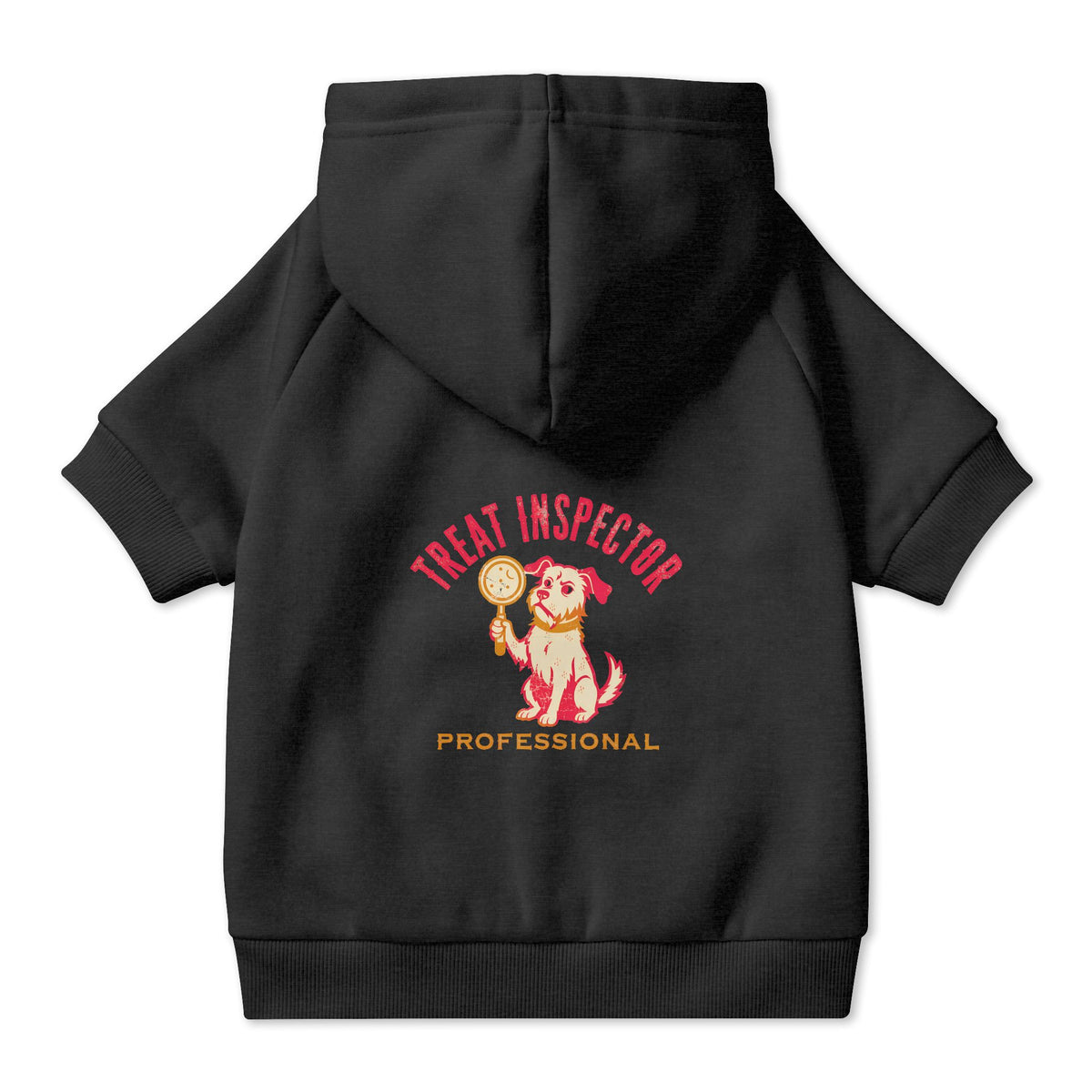 Treat Inspector Dog Hoodie in Black, back view — SniffWaggleNWalk™