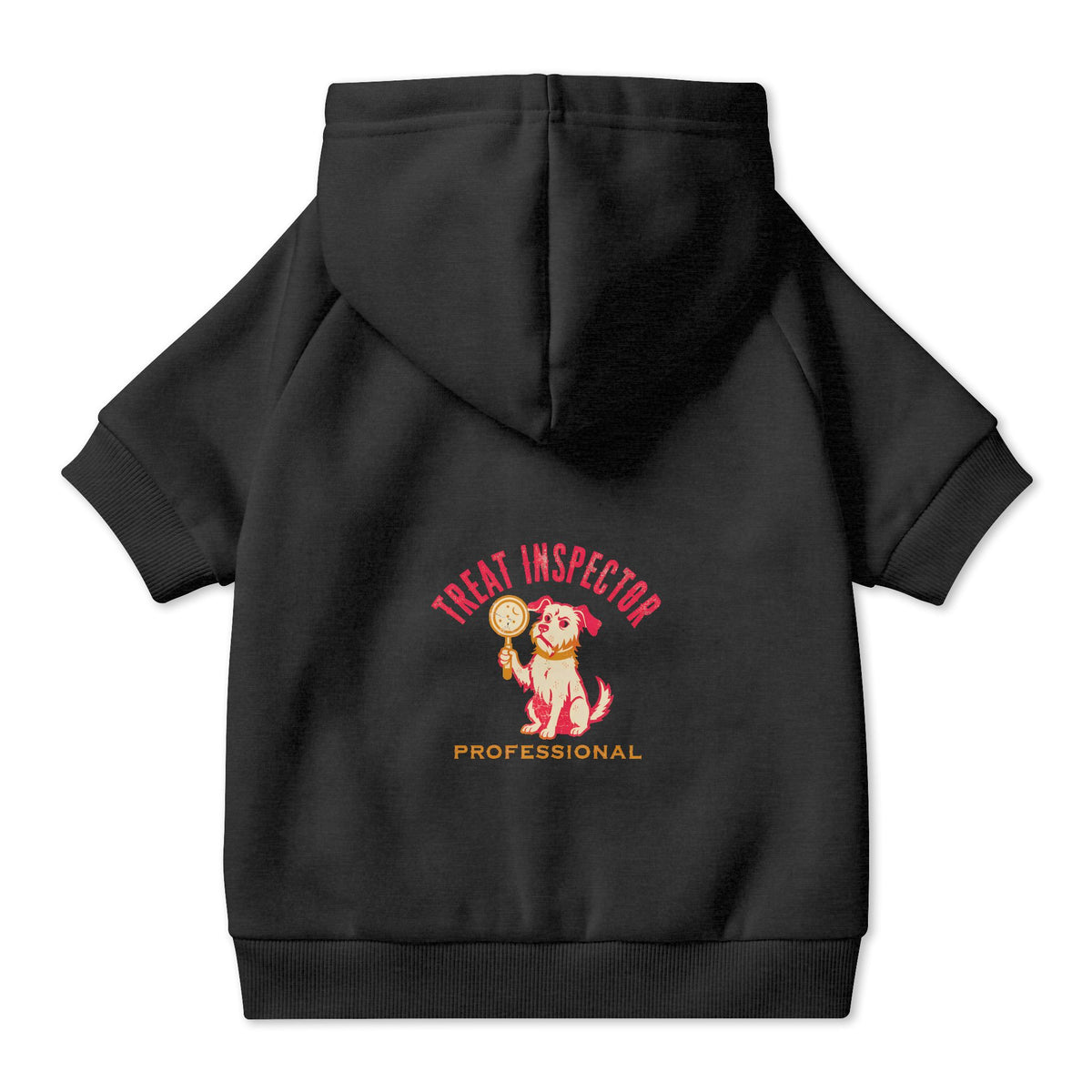 Treat Inspector Dog Hoodie in Black, back view — SniffWaggleNWalk™