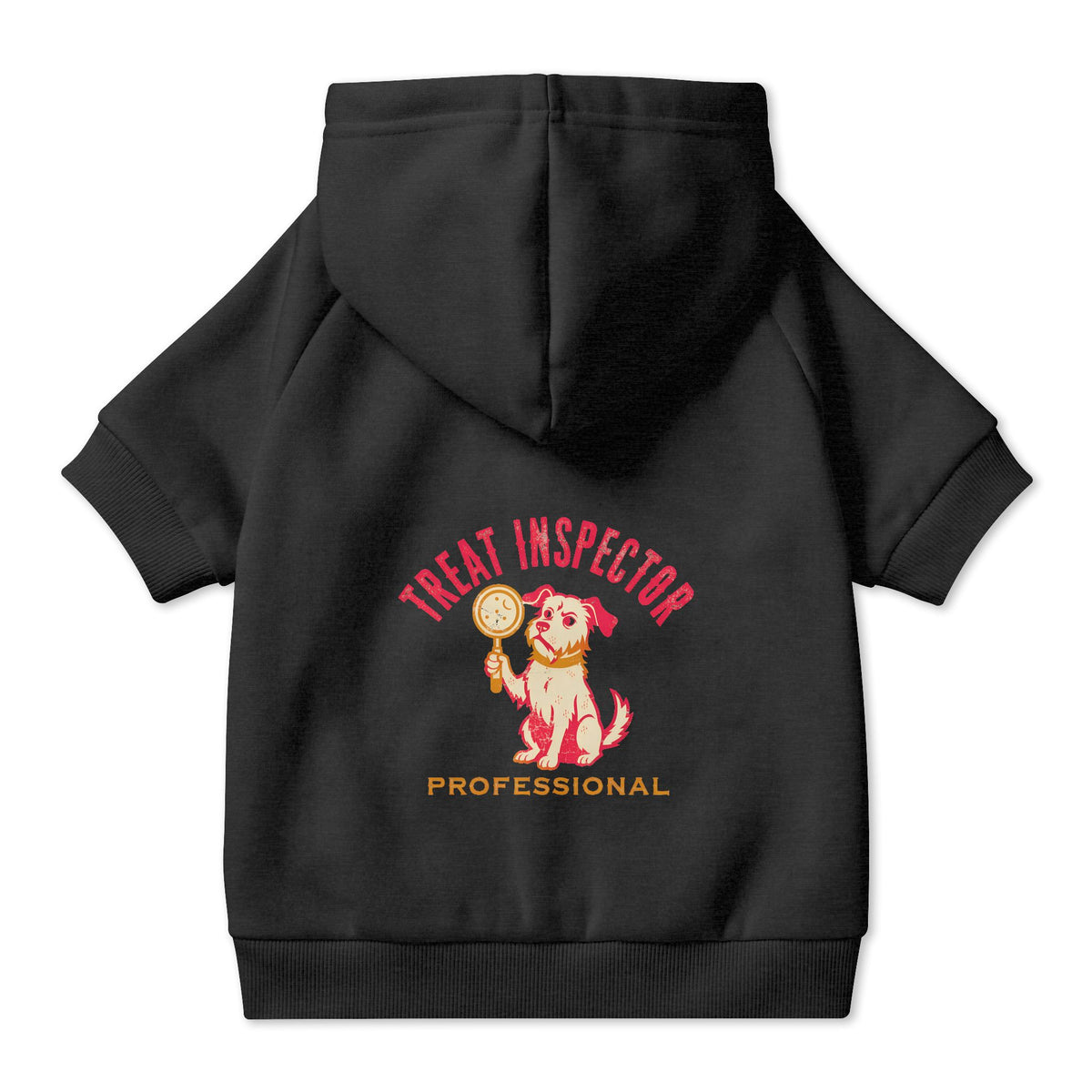 Treat Inspector Dog Hoodie in Black, back view — SniffWaggleNWalk™