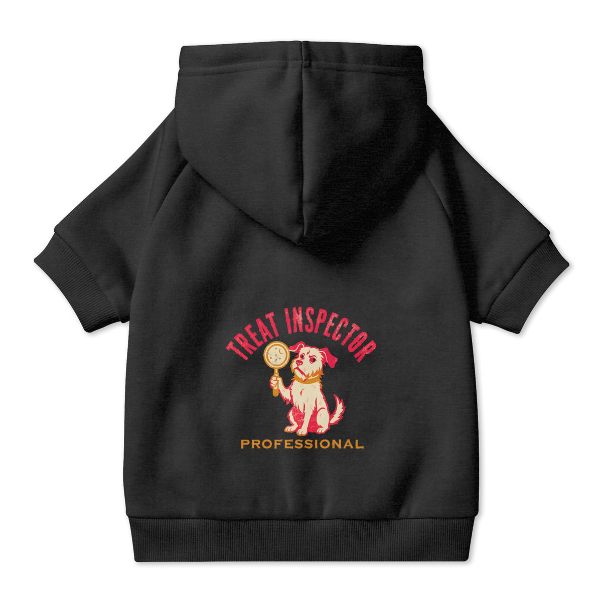 Treat Inspector Dog Hoodie in Black, back view — SniffWaggleNWalk™