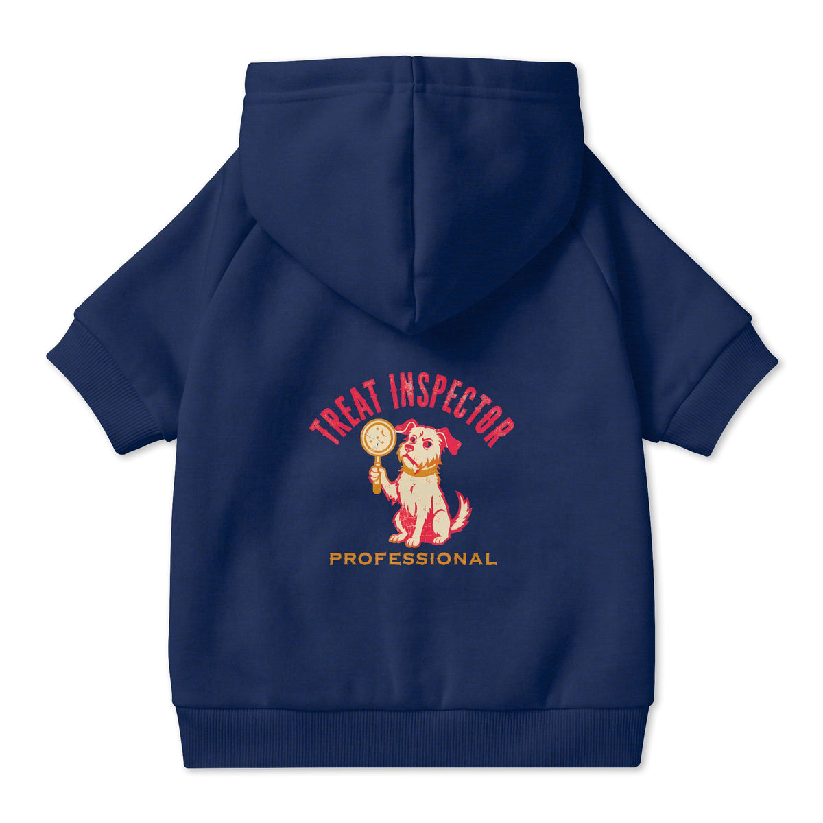 Treat Inspector Dog Hoodie in Navy, back view — SniffWaggleNWalk™