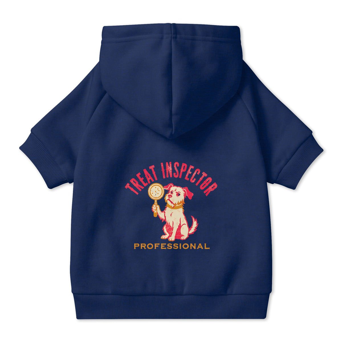 Treat Inspector Dog Hoodie in Navy, back view — SniffWaggleNWalk™