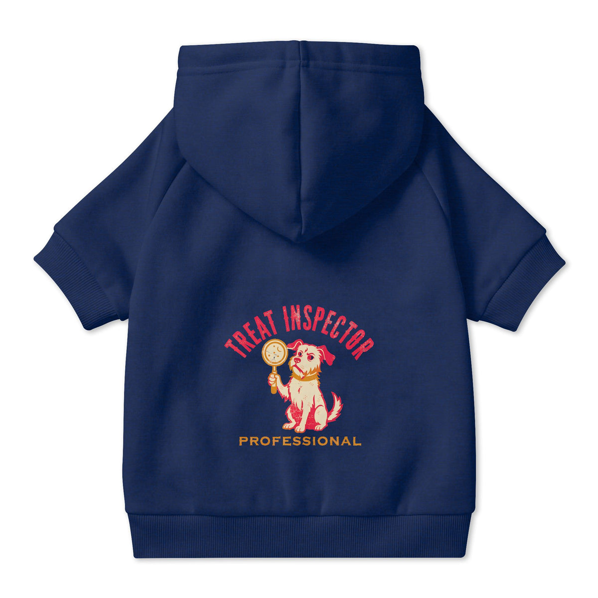 Treat Inspector Dog Hoodie in Navy, back view — SniffWaggleNWalk™
