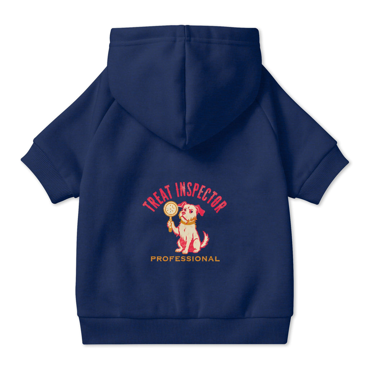 Treat Inspector Dog Hoodie in Navy, back view — SniffWaggleNWalk™