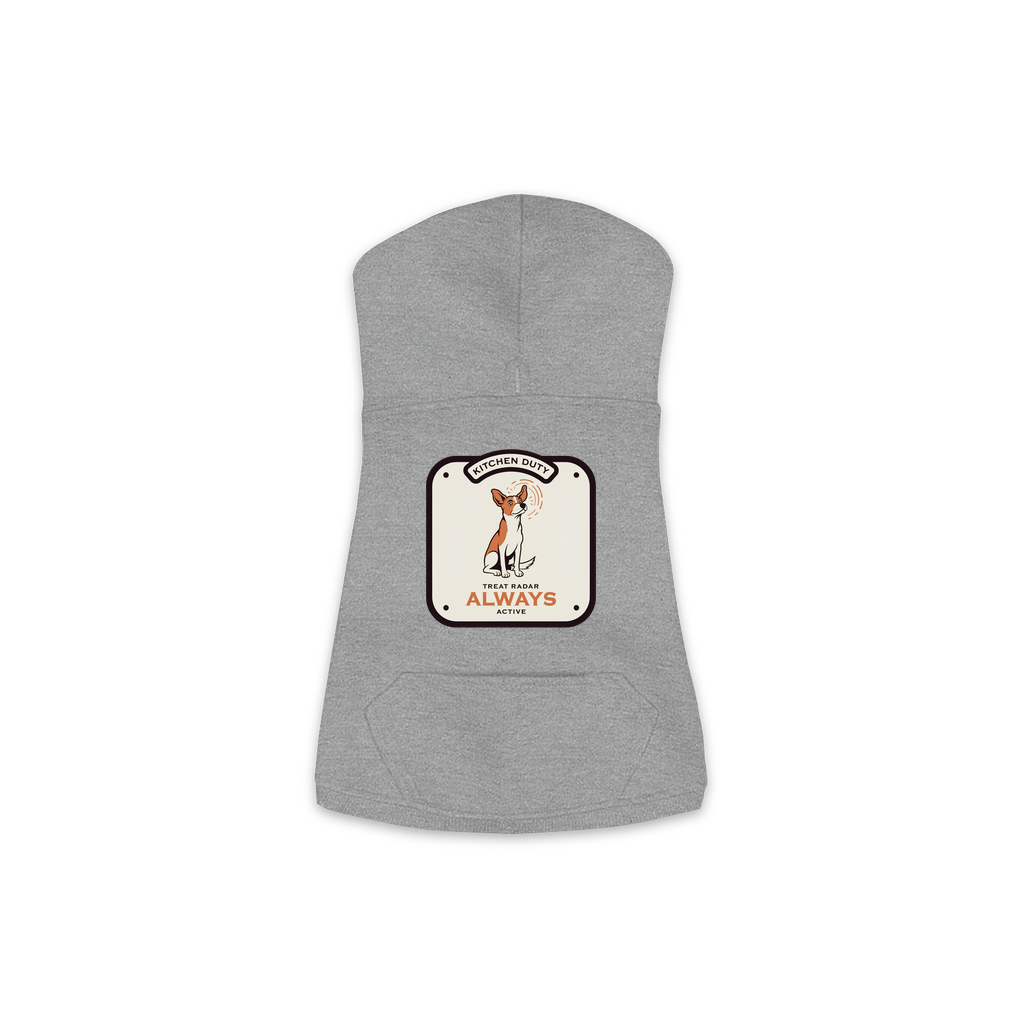 Treat Radar Dog Hoodie in Granite Heather Grey, sizes XS-M