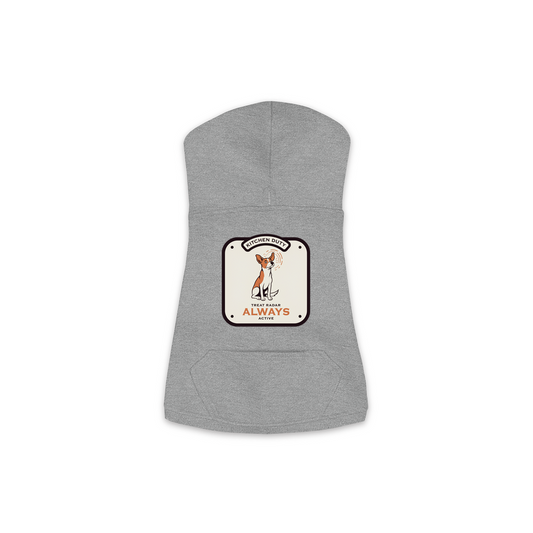 Treat Radar Dog Hoodie in Granite Heather Grey, sizes XS-M