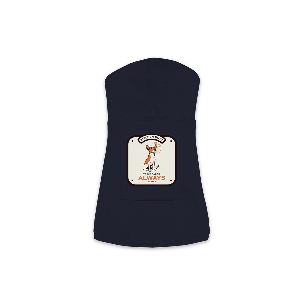 Treat Radar Dog Hoodie in Navy, sizes XS-M