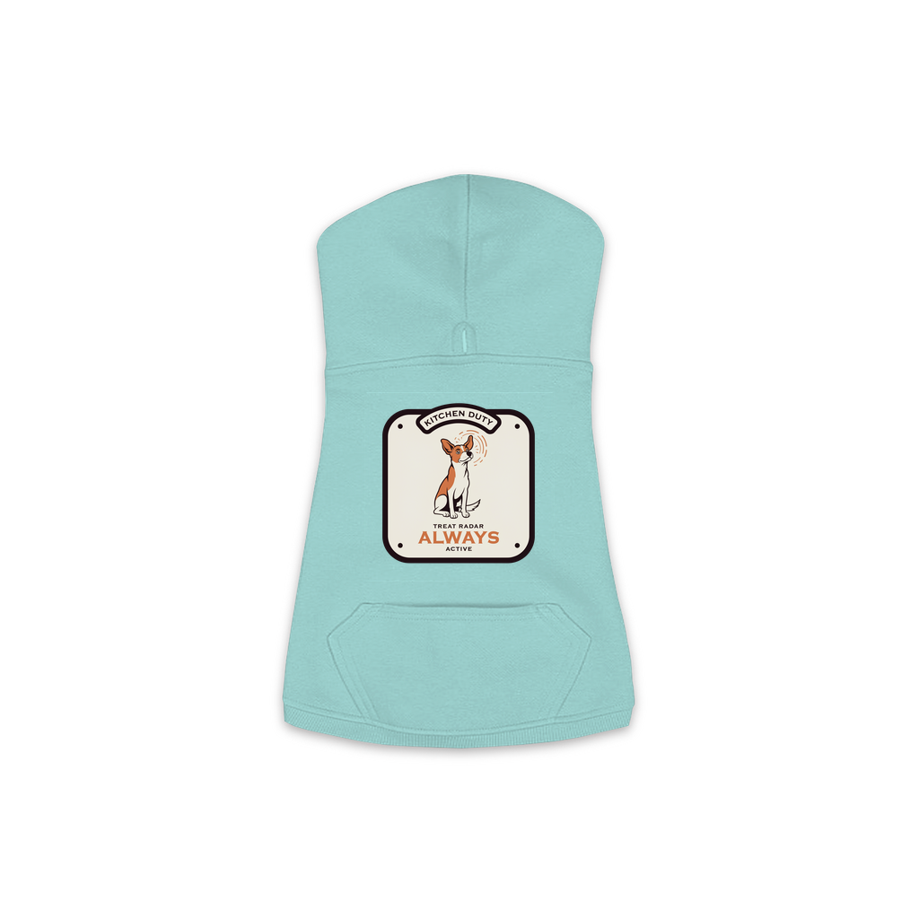 Treat Radar Dog Hoodie in Saltwater Blue, sizes XS-M