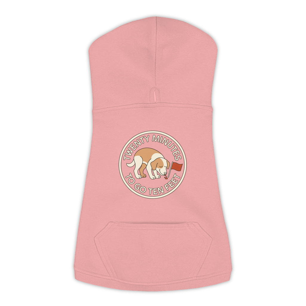 Twenty Minutes To Go Ten Feet dog hoodie in Mauvelous - back print, sizes L to 3XL