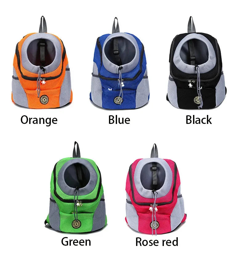 Pet carrier backpacks in various colors on a white background