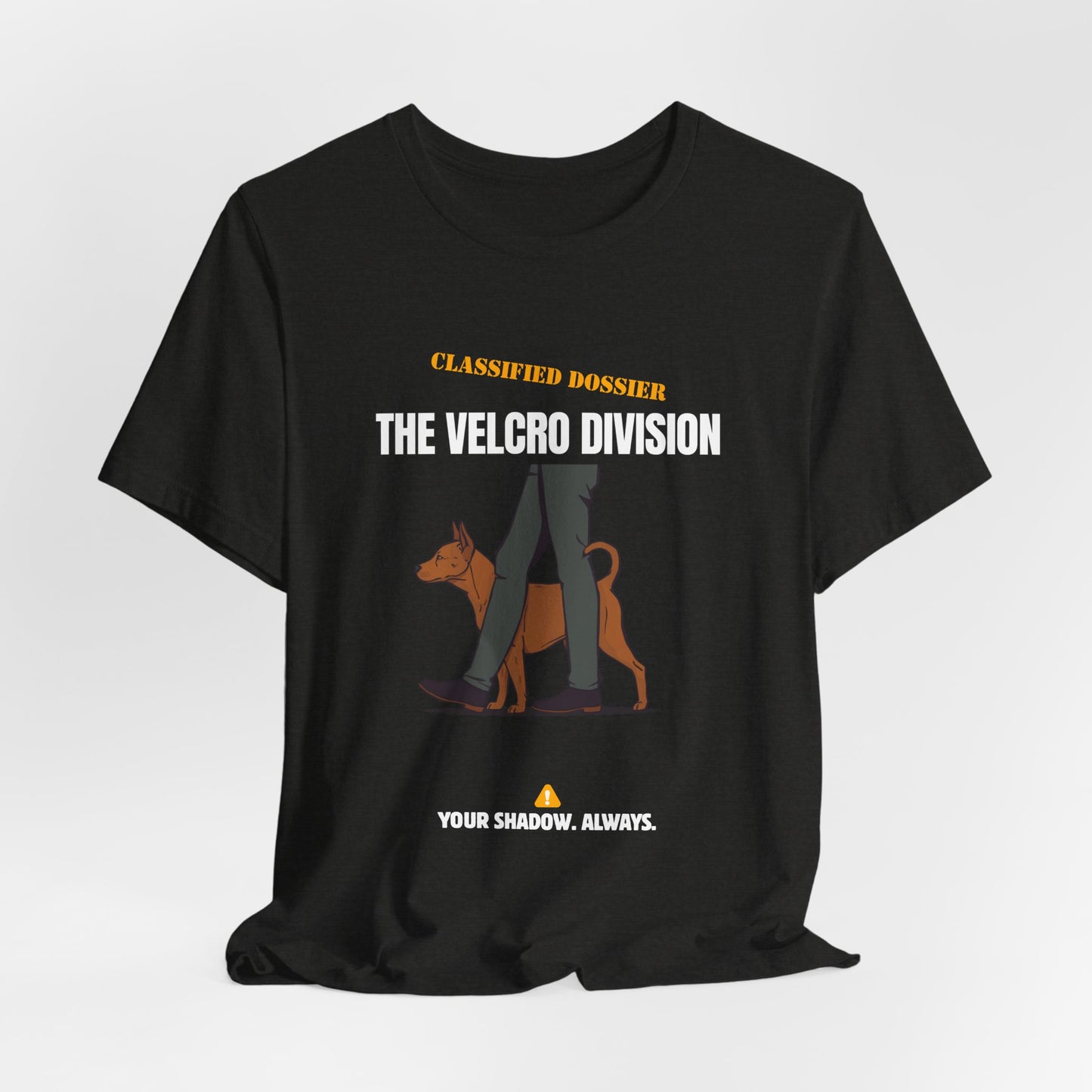 Velcro Division dog t-shirt flat lay