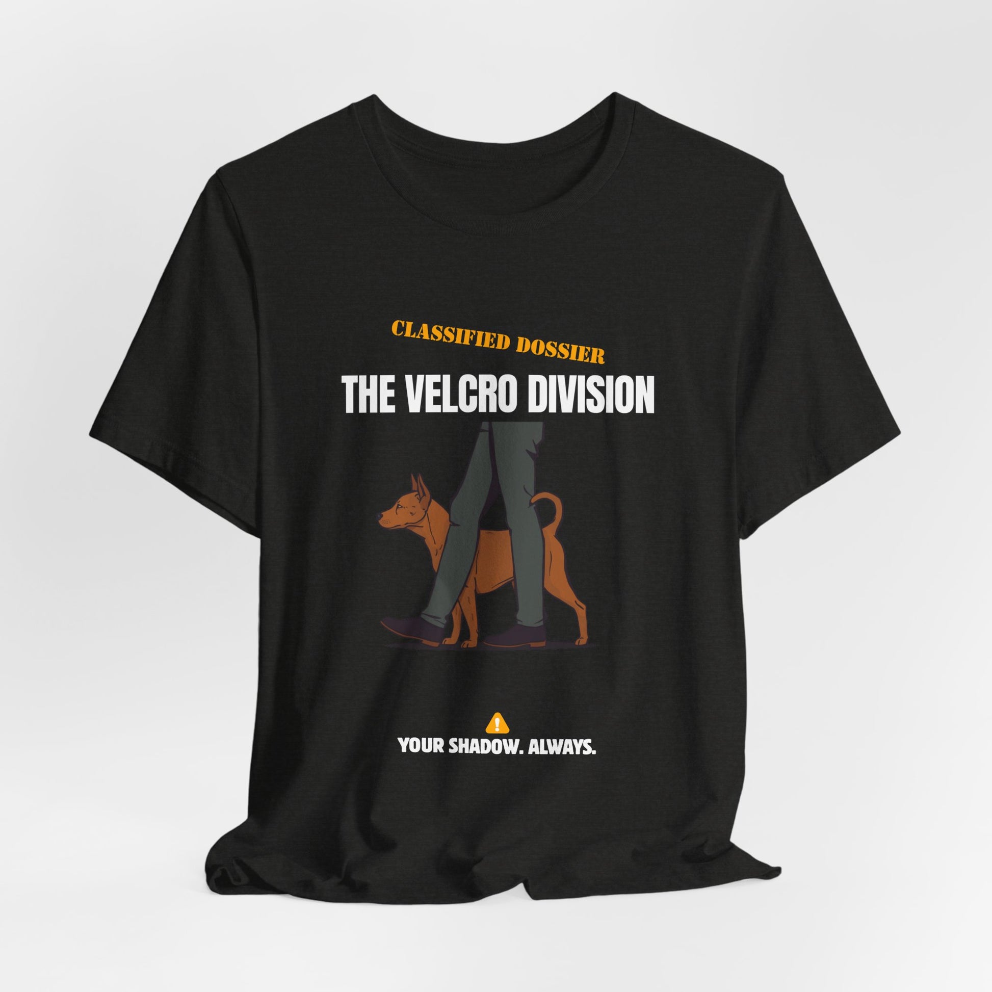 Velcro Division dog t-shirt flat lay