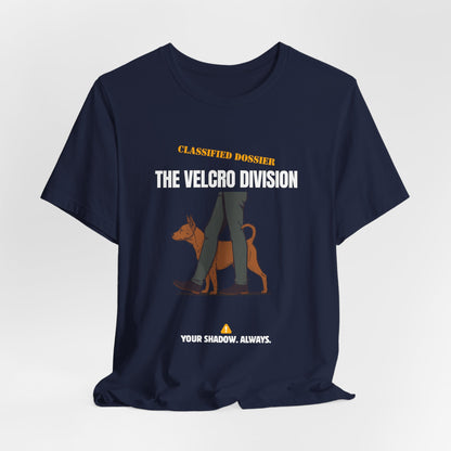 Velcro Division dog t-shirt full length back